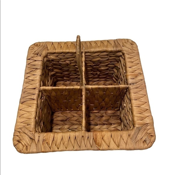 Woven Wicker Basket Utensil Holder/Organizer Caddy Vintage Mid Century Modern - Picture 6 of 9